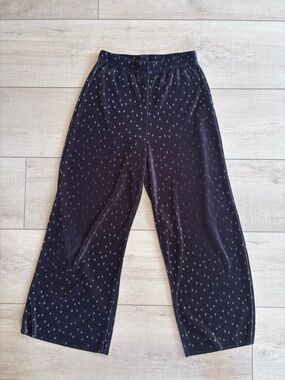 Topshop Metallic Spot Plissé Pants Black Silver Crop Wide Leg Disco Pants Sz S